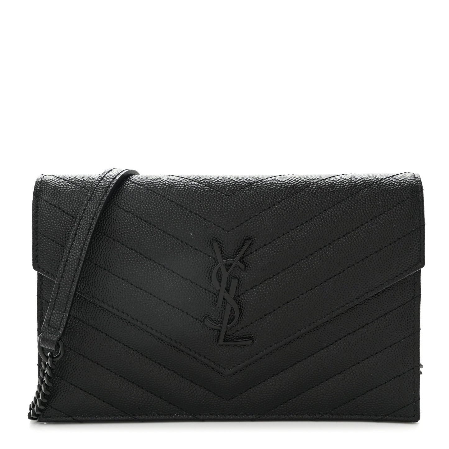 Grain De Poudre Matelasse Chevron Monogram Monochrome Envelope Chain Wallet Black