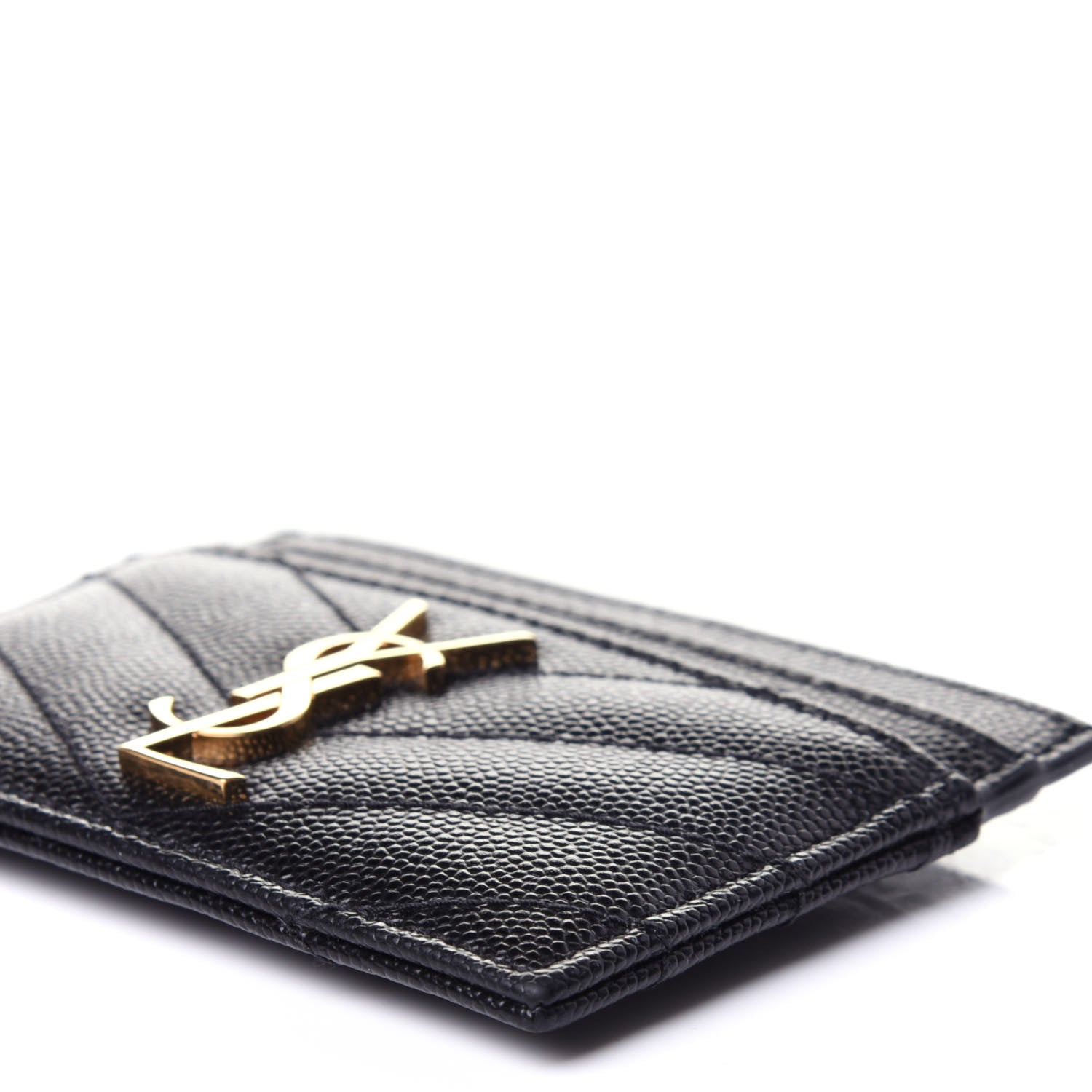 Saint Laurent Grain De Poudre Matelasse Chevron Monogram Credit Card Case Black 8 of 9