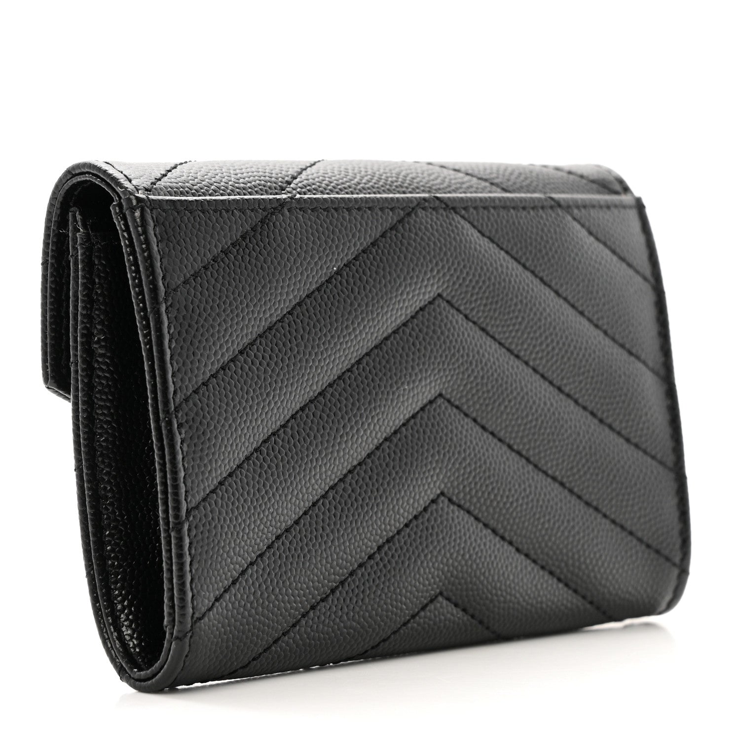 Saint Laurent Grain De Poudre Matelasse Chevron Small Monochrome Monogram Envelope Wallet Black 3 of 8
