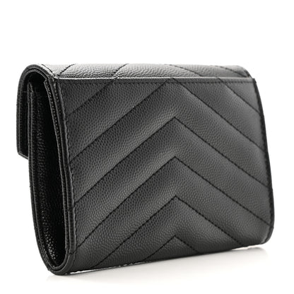Saint Laurent Grain De Poudre Matelasse Chevron Small Monochrome Monogram Envelope Wallet Black 3 of 8