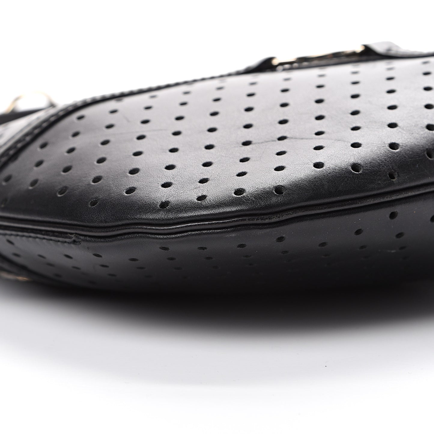 Perforated Calfskin Reins Hobo Black