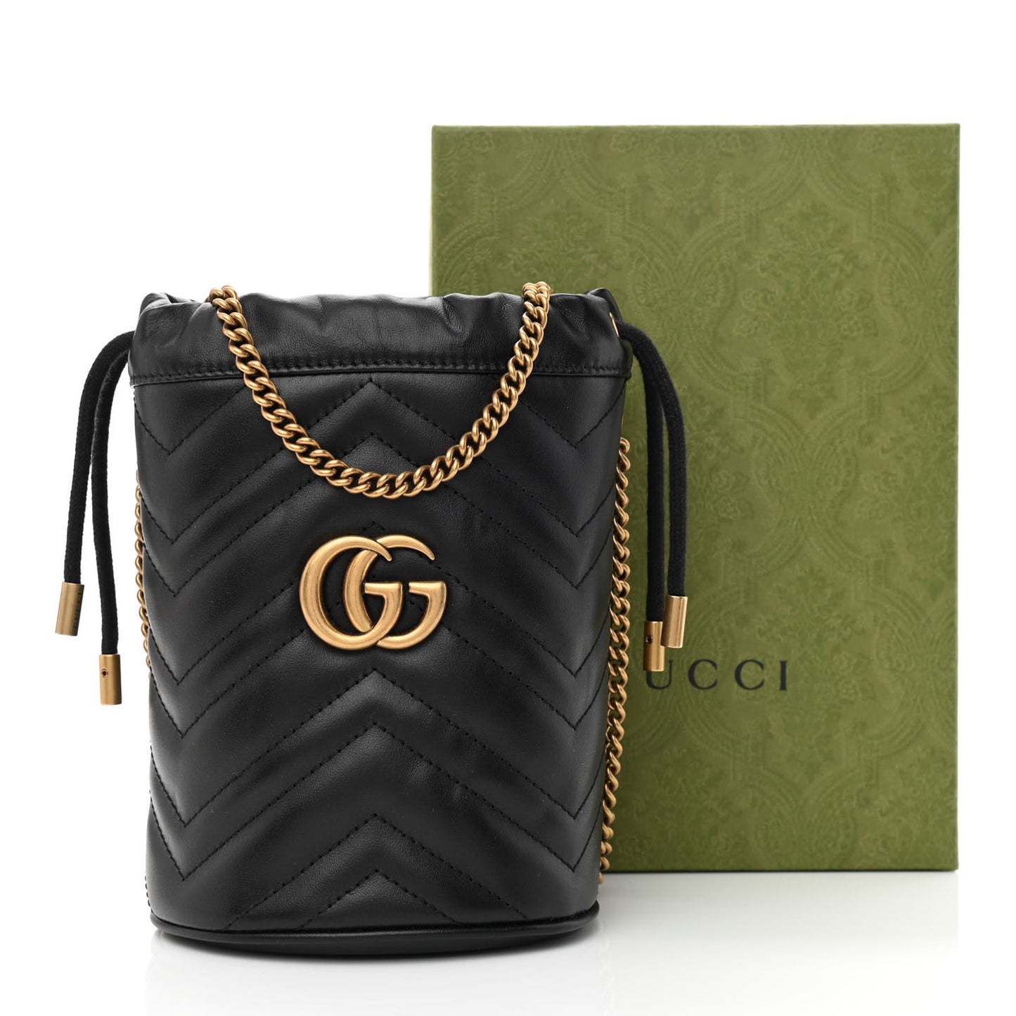 Calfskin Matelasse Mini GG Marmont 2.0 Bucket Bag Black