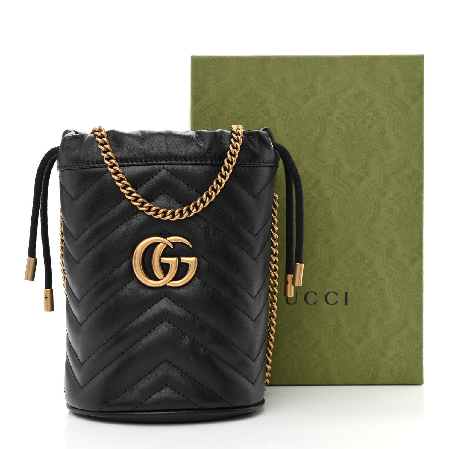 Gucci Calfskin Matelasse Mini GG Marmont 2.0 Bucket Bag Black 12 of 12