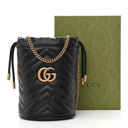 Gucci Calfskin Matelasse Mini GG Marmont 2.0 Bucket Bag Black 12 of 12