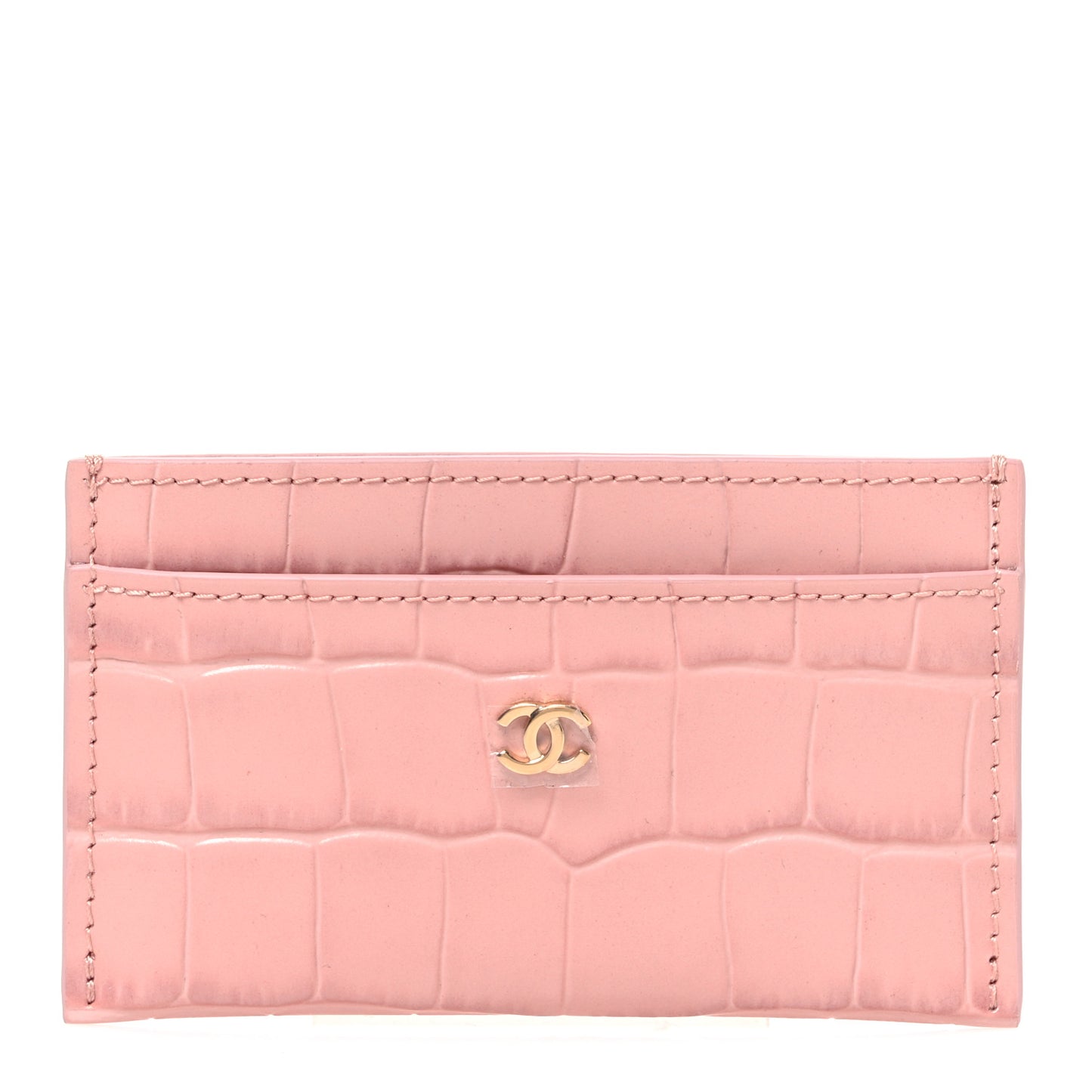 Calfskin Crocodile Embossed Crococo Card Holder Light Pink