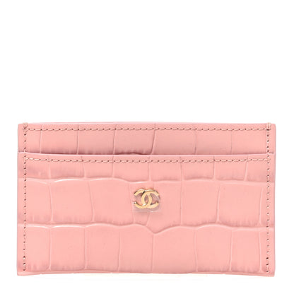 Chanel Calfskin Crocodile Embossed Crococo Card Holder Light Pink 1 of 8