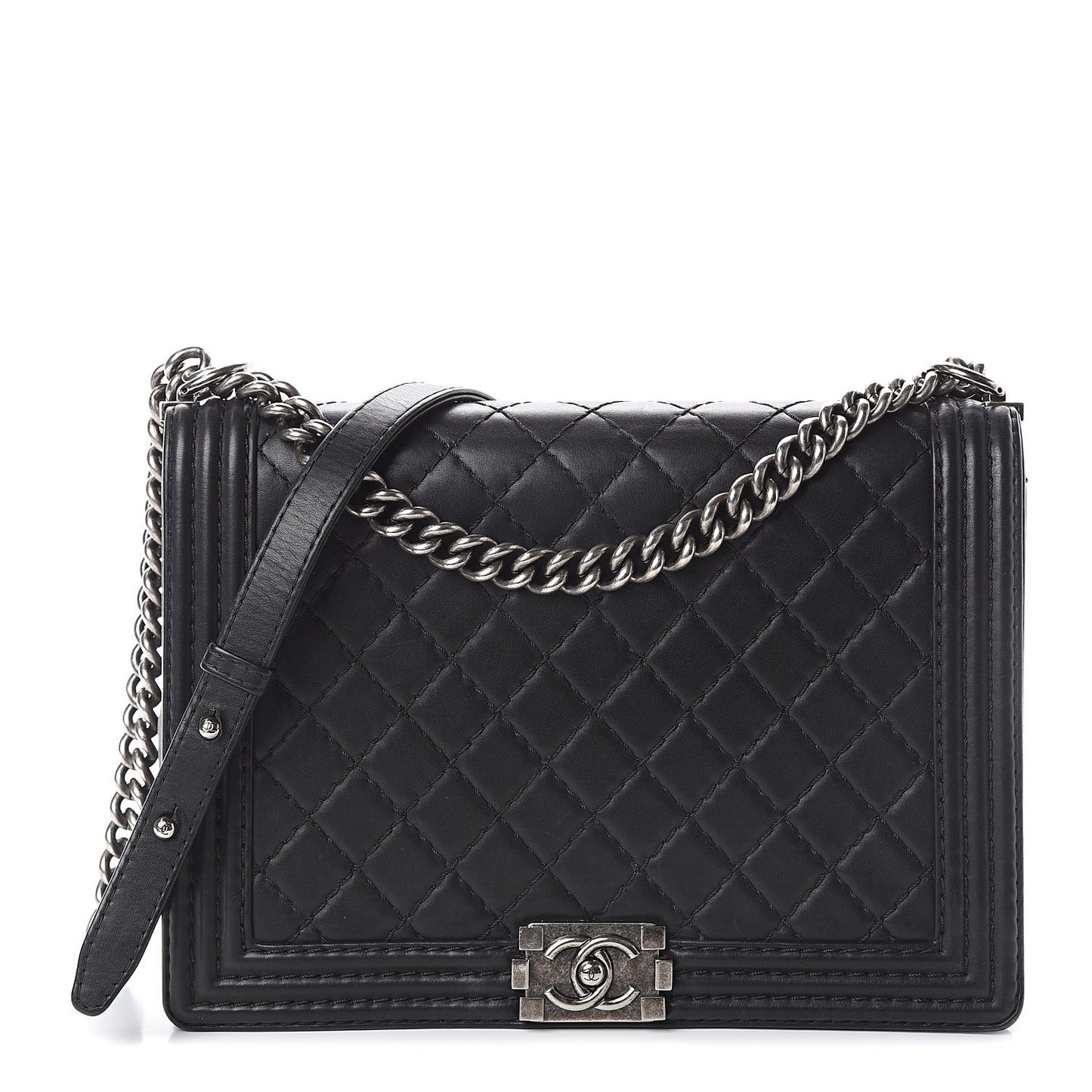 Lambskin Quilted Large Boy Flap Black