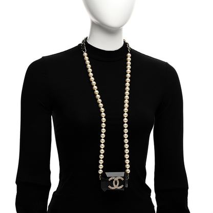 Chanel Resin Crystal Pearl Airpods Holder Necklace Black Pearly White 2 of 5