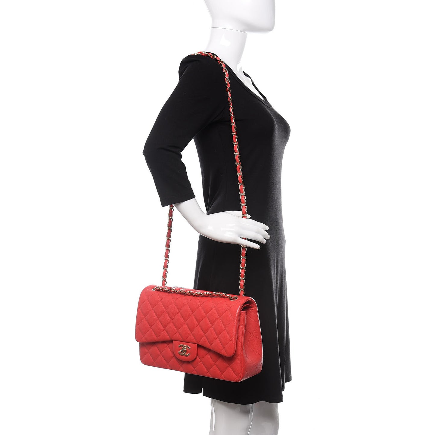 Caviar Quilted Jumbo Double Flap Red