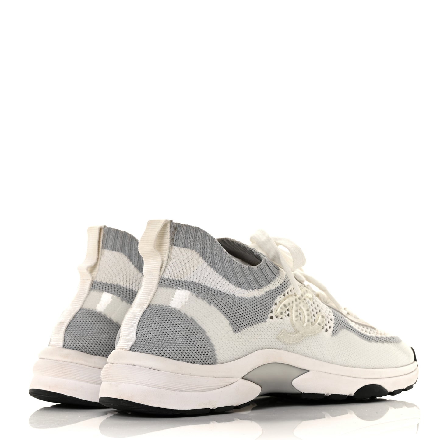 Fabric Suede Calfskin Stretch CC Sneakers 37 White Grey