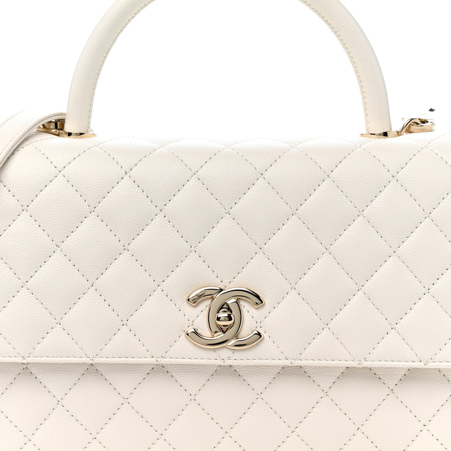 Caviar Quilted Small Coco Handle Flap White