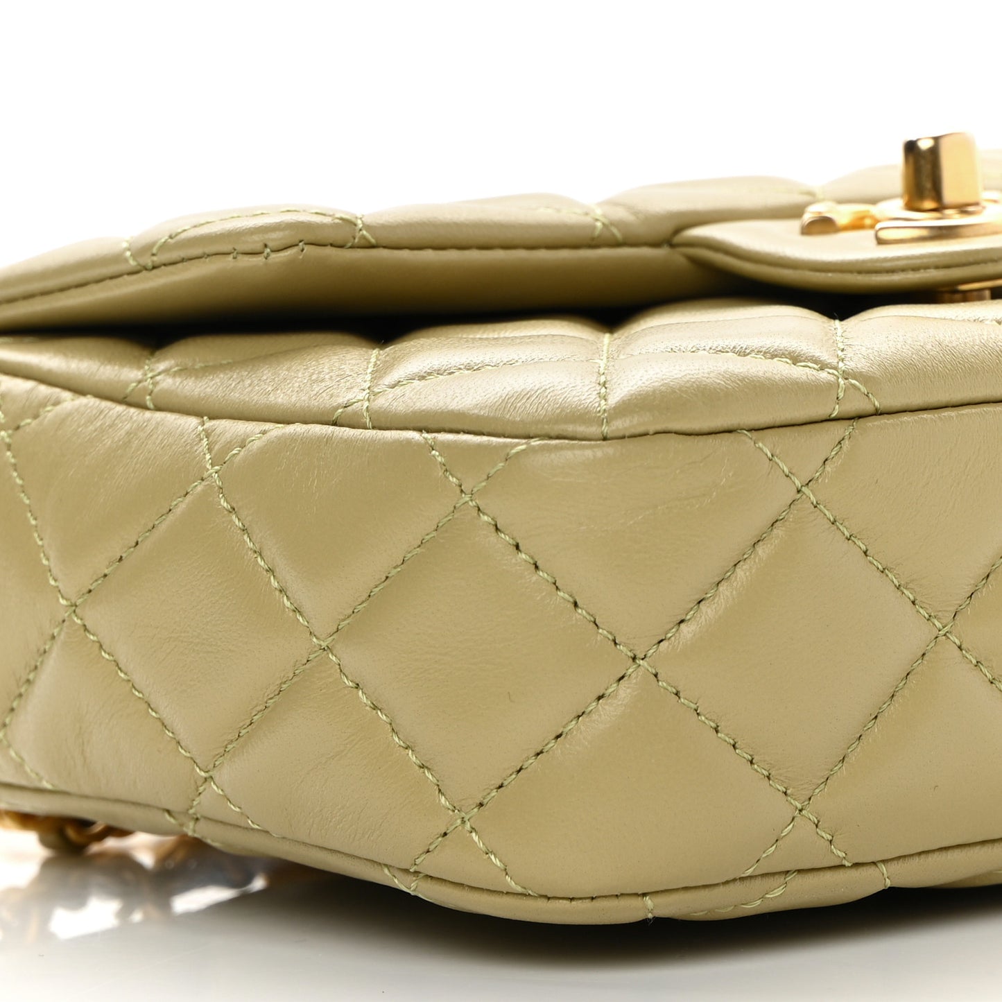 Lambskin Enamel Quilted Mini Coco Hearts Square Flap Light Green