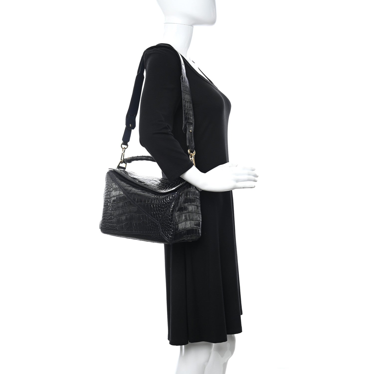 Loewe Crocodile Medium Puzzle Bag Black 2 of 9