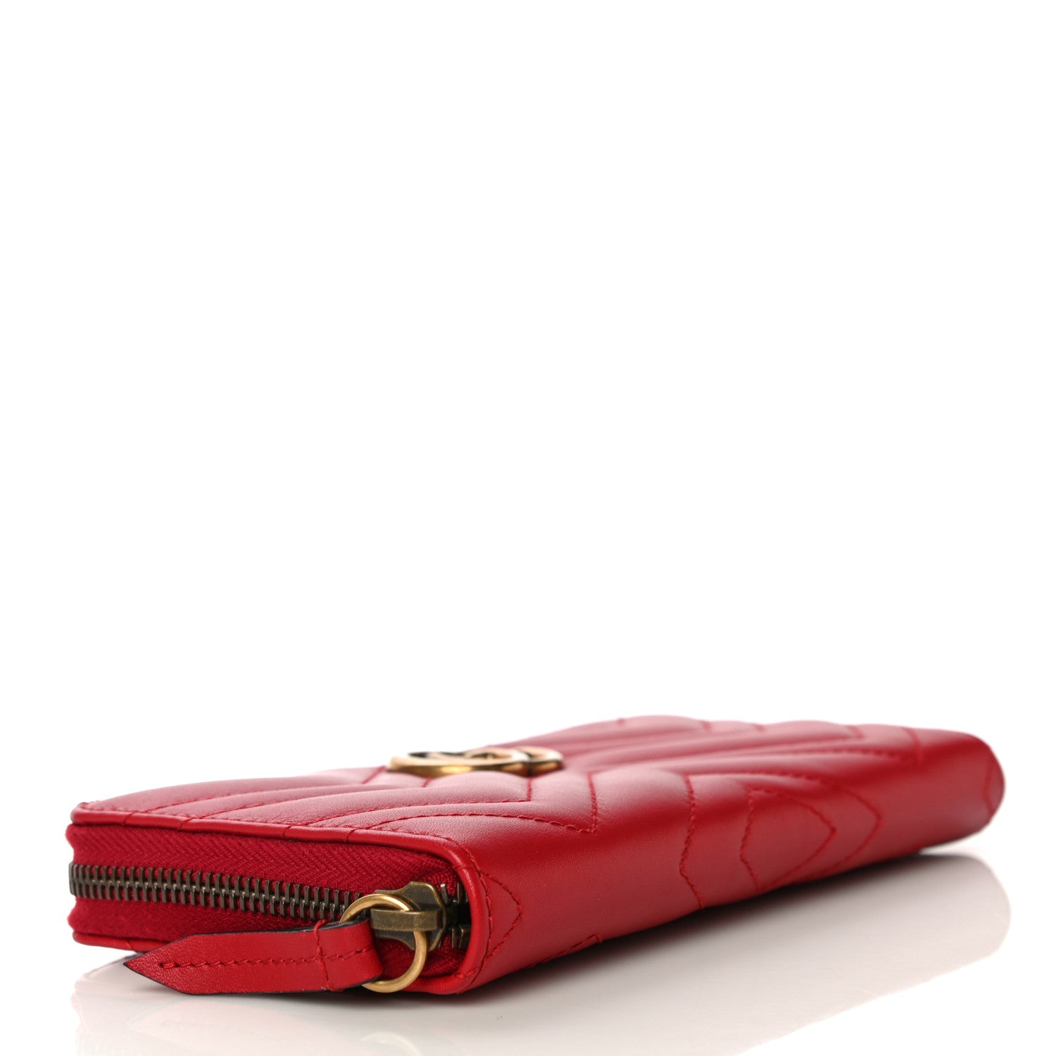 Gucci Calfskin Matelasse GG Marmont Zip Around Wallet Hibiscus Red 4 of 11