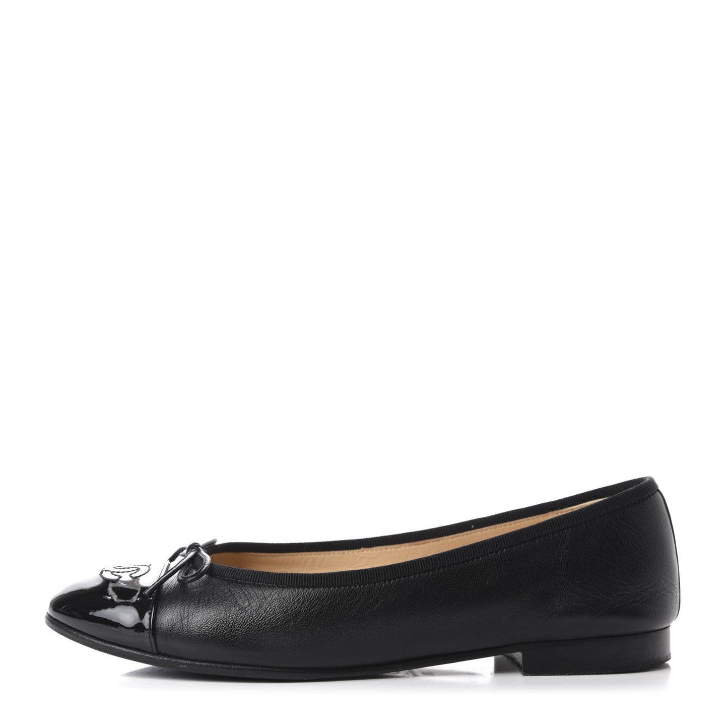 Lambskin Patent Cap Toe Ballerina Flats 39 Black