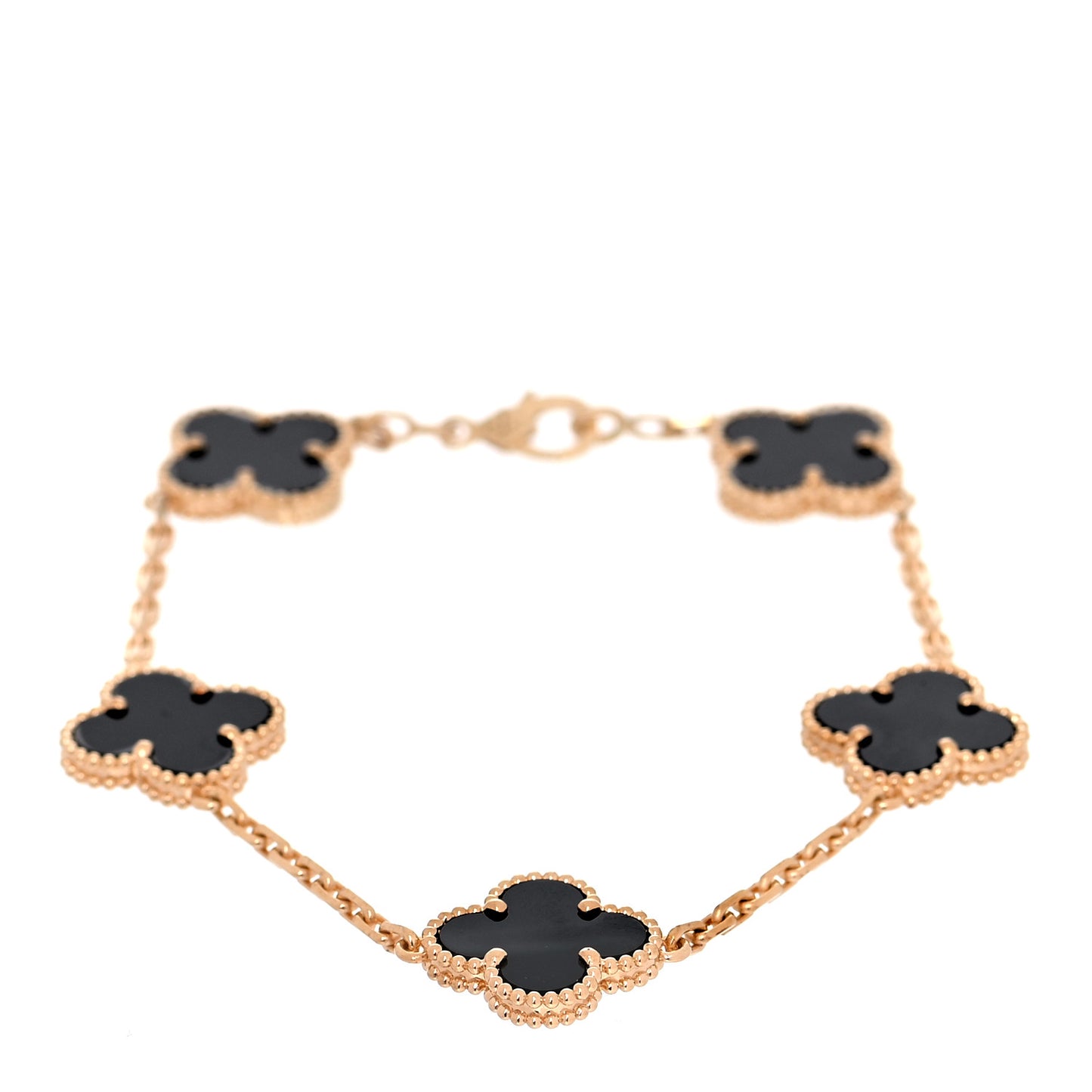 18K Yellow Gold Black Onyx 5 Motifs Vintage Alhambra Bracelet