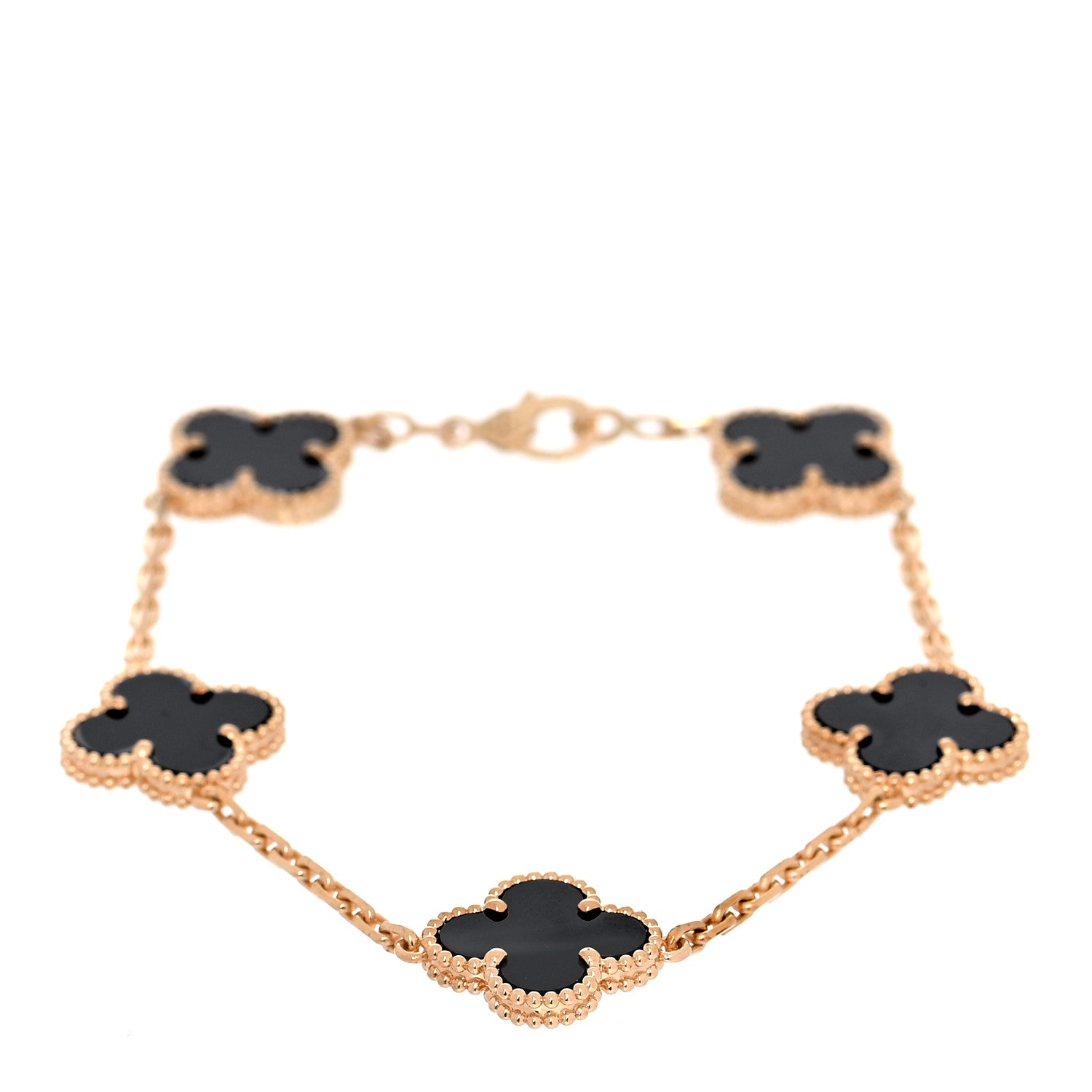 Van Cleef & Arpels 18K Yellow Gold Black Onyx 5 Motifs Vintage Alhambra Bracelet 1 of 7