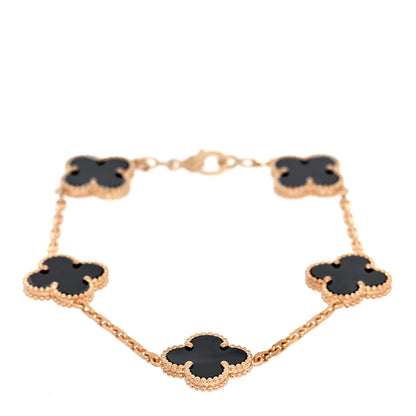 Van Cleef & Arpels 18K Yellow Gold Black Onyx 5 Motifs Vintage Alhambra Bracelet 1 of 7