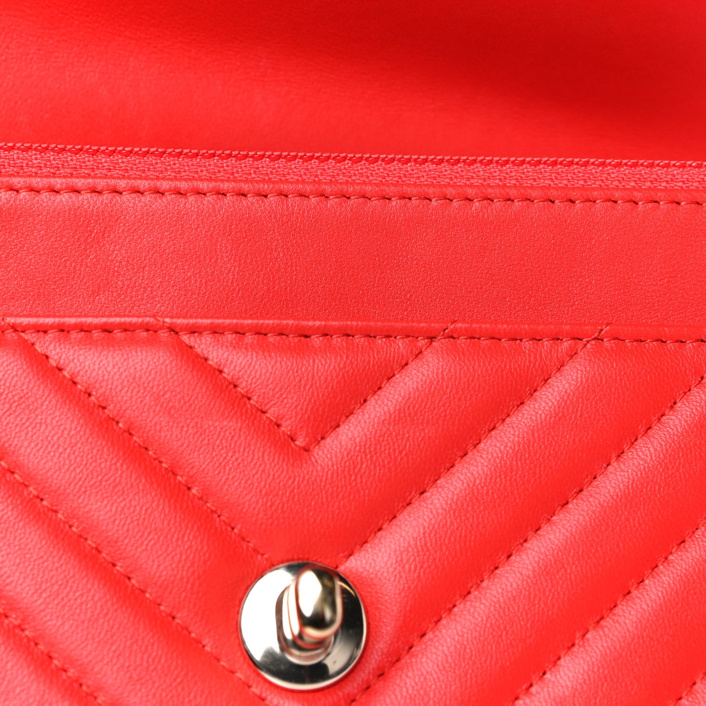Lambskin Chevron Quilted Trendy CC Wallet On Chain WOC Red