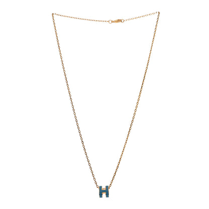 Hermes Lacquered Gold Mini Pop H Pendant Necklace Bleu Jean 3 of 5