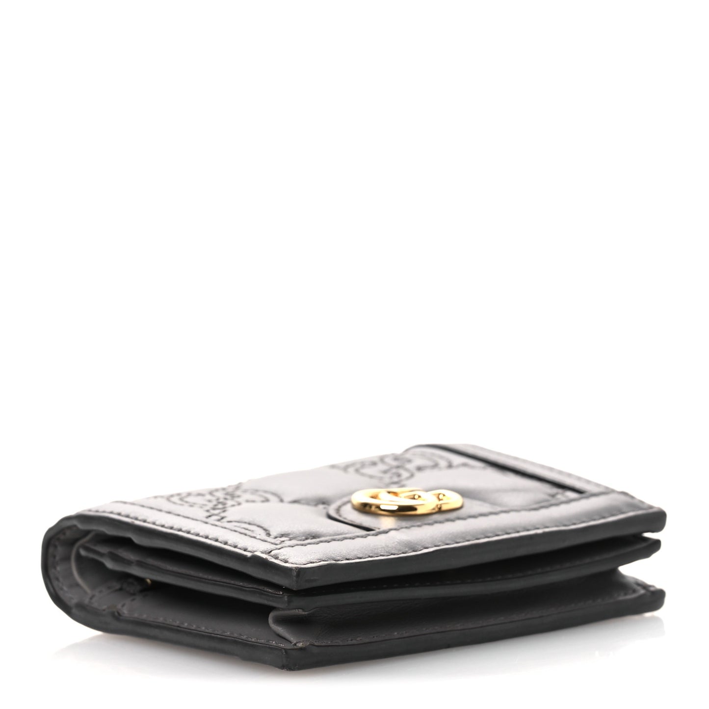 Calfskin GG Matelasse Card Case Wallet Grey
