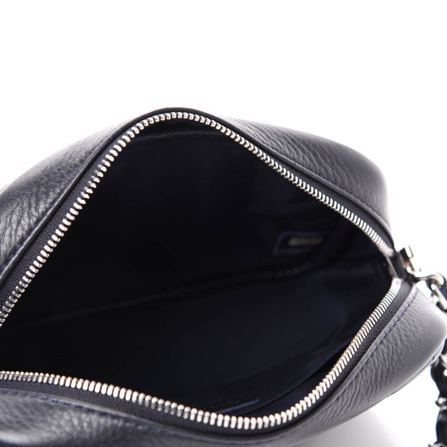 Calfskin Diagonal Chevron Quilted Tassel Camera Case Black