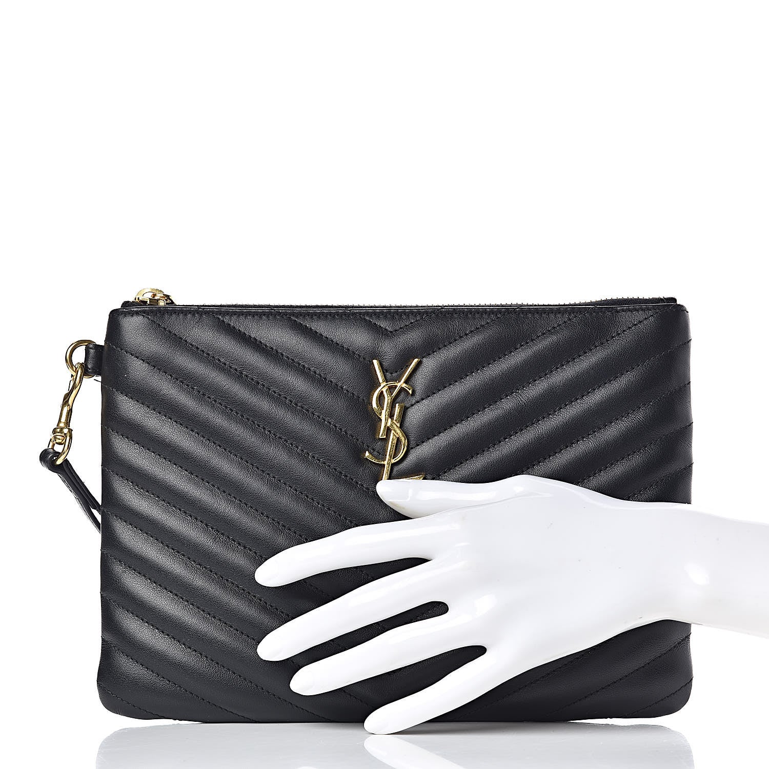 Saint Laurent Calfskin Matelasse Chevron Monogram A5 Wristlet Black 2 of 12