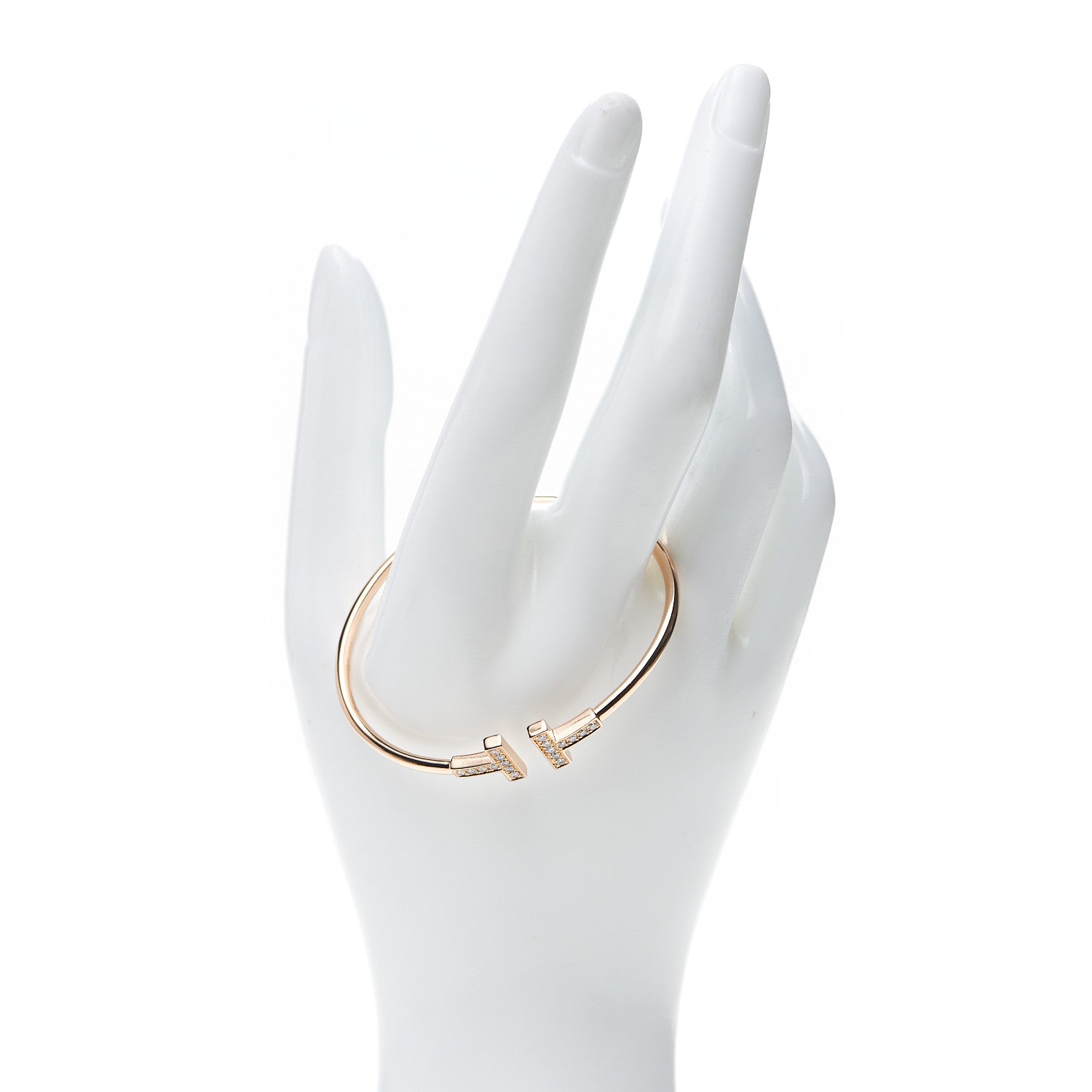 Tiffany 18K Yellow Gold Diamond T Wire Bracelet 2 of 5