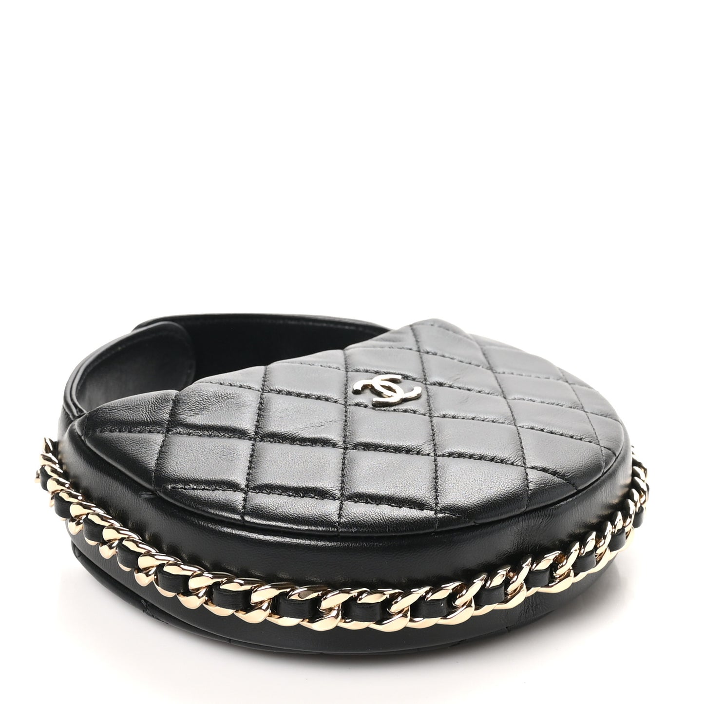 Lambskin Quilted Chain Around Pouch Black
