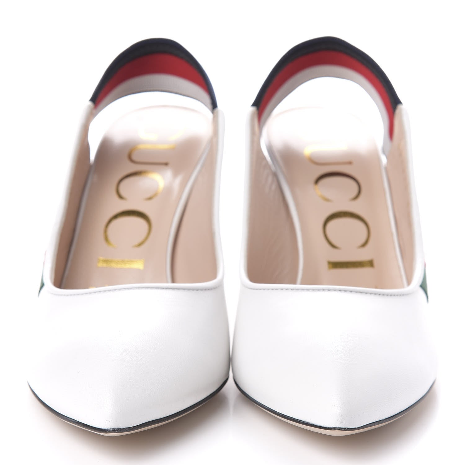 Gucci Malaga Kid Web Sylvie Mid Heel Slingback Pumps 36.5 White 2 of 10