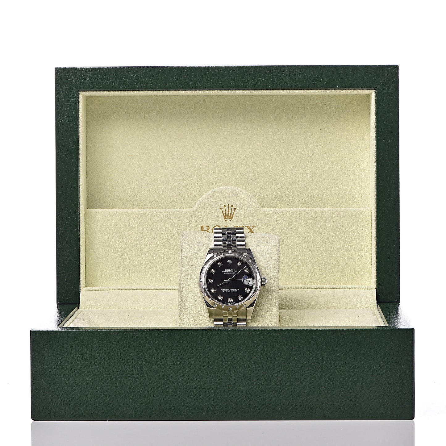 Stainless Steel 18K White Gold Diamond 31mm Oyster Perpetual Datejust Watch Black 178344