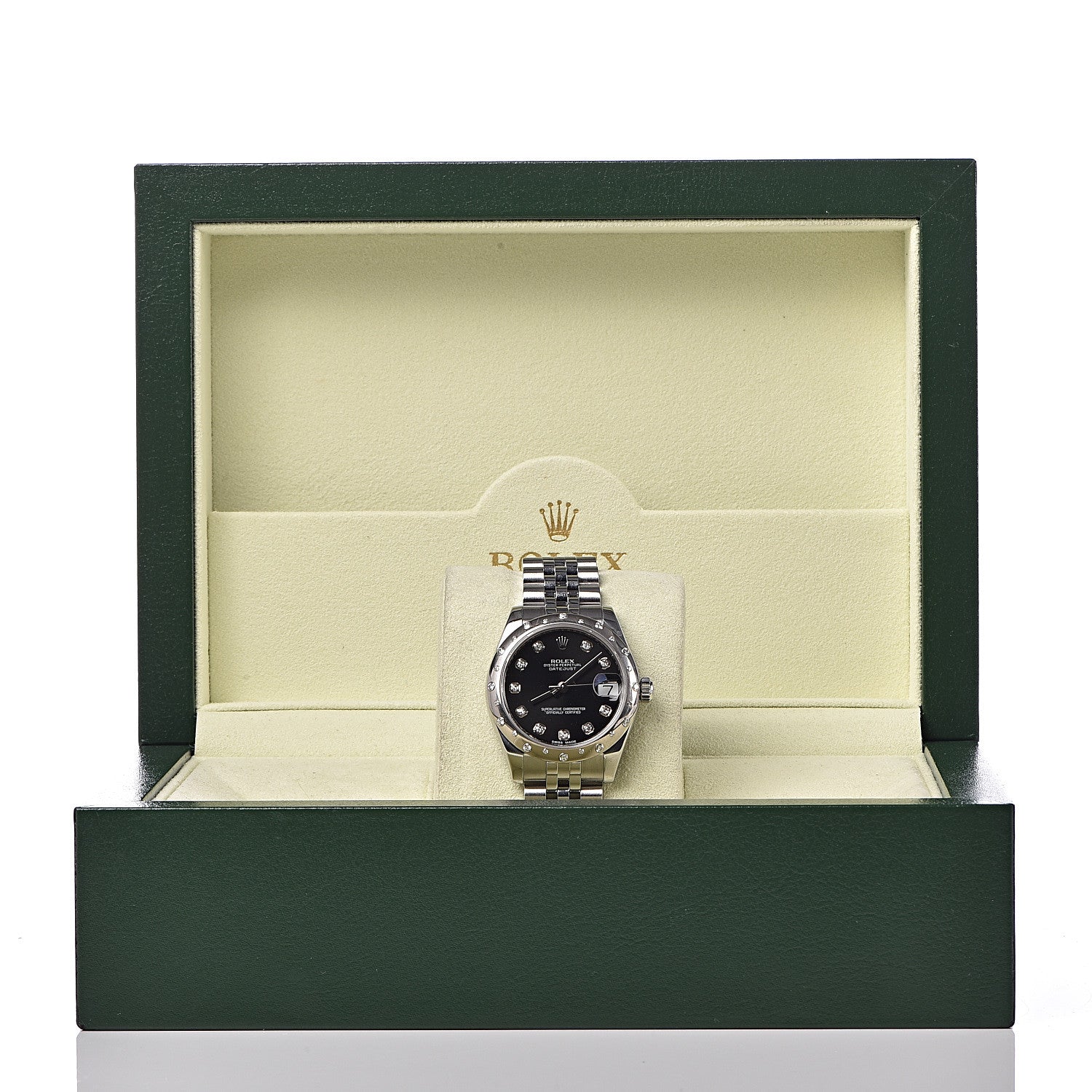 Rolex Stainless Steel 18K White Gold Diamond 31mm Oyster Perpetual Datejust Watch Black 178344 7 of 7