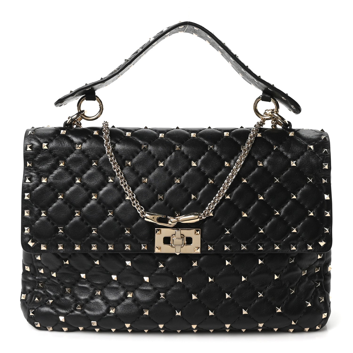 Valentino Garavani Craquele Nappa Large Rockstud Spike Shoulder Bag Black 1 of 9