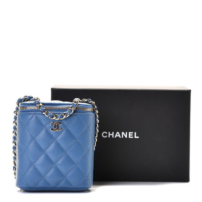 Chanel Caviar Quilted Small Vertical Coco Beauty Vanity Case With Chain Blue 6 of 8
