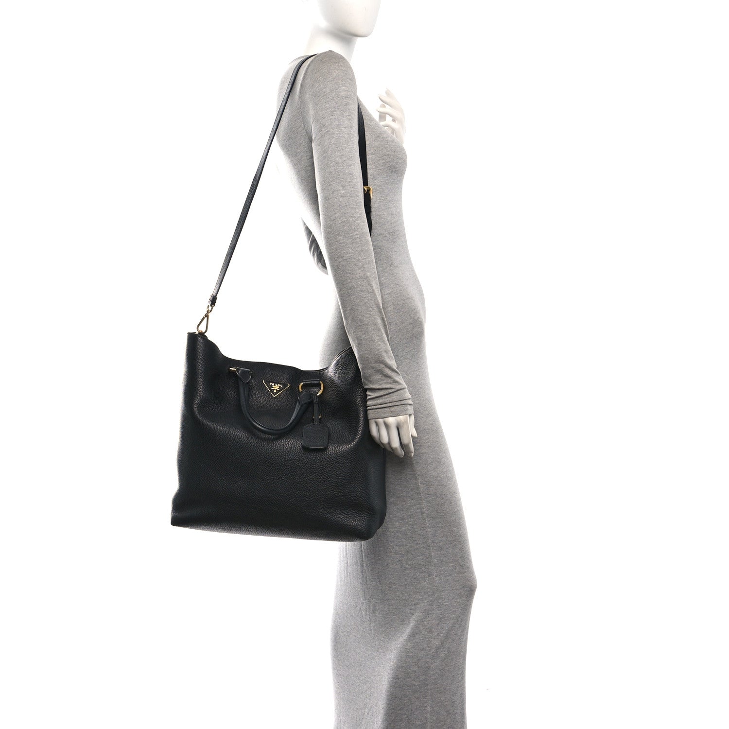 Prada Vitello Daino Shopping Tote Black 2 of 9