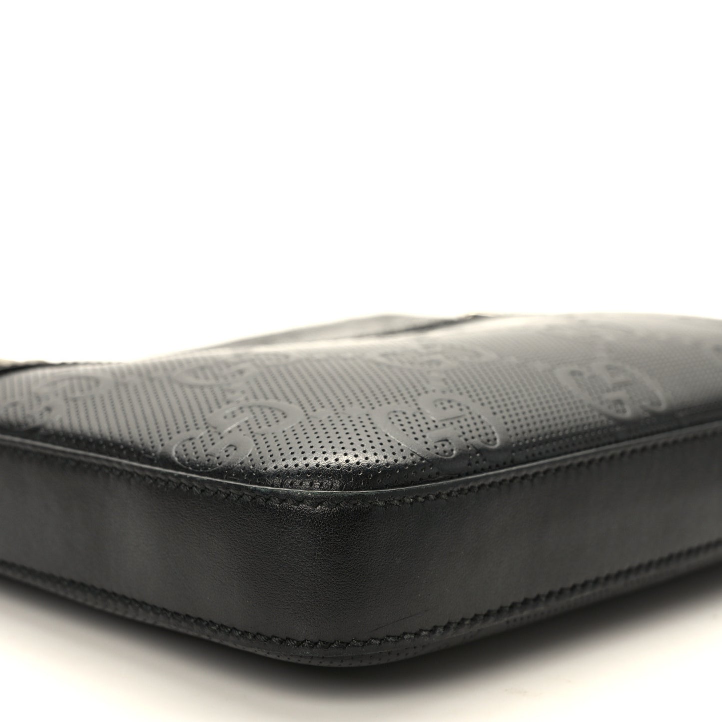 Calfskin GG Tennis Embossed Small Flat Messenger Bag Black