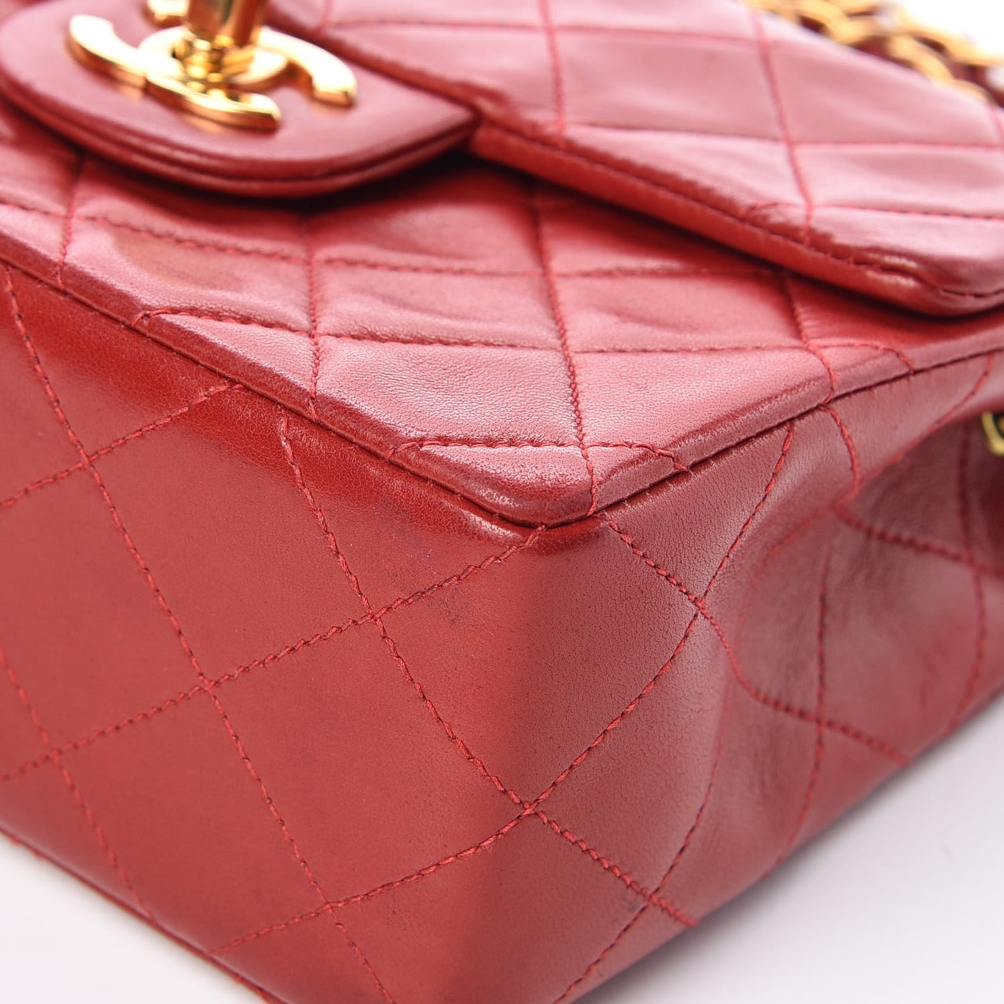 Lambskin Quilted Mini Square Flap Red