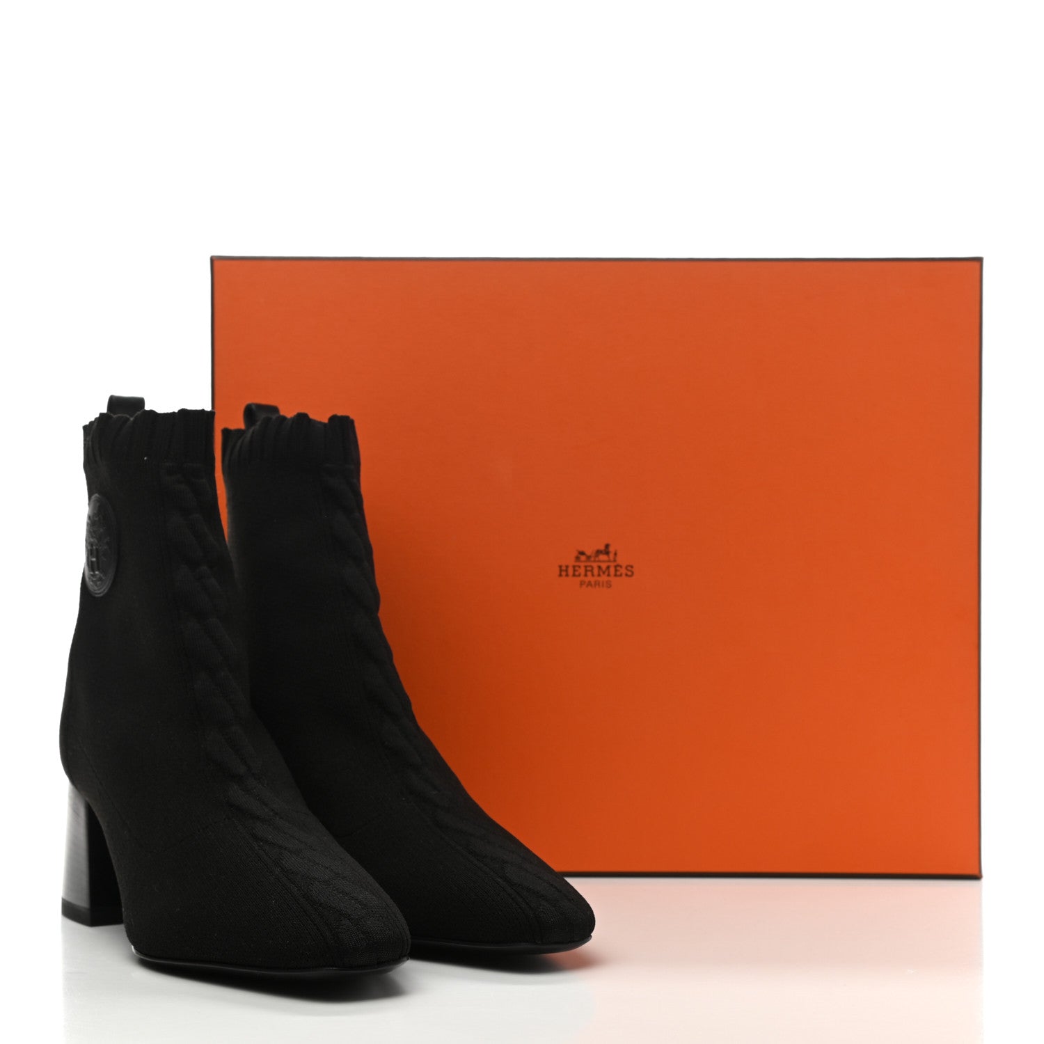 Hermes Knit Calfskin Volver Ankle Boots 37.5 Black 8 of 8