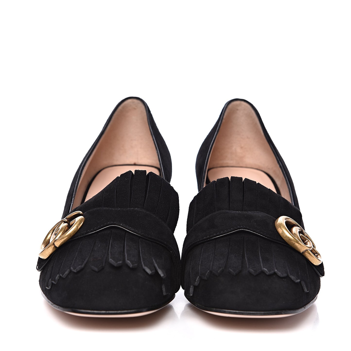 Kid Scamosciato GG Marmont Fringe 50mm Loafer Pumps 40 Black