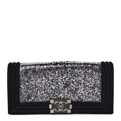 Chanel Iridescent Calfskin Python Crystal Boy Flap Clutch Black 1 of 8