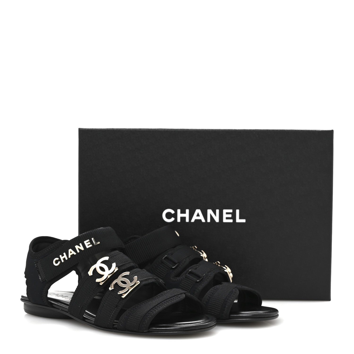 Chanel Fabric Metal CC Logo Flat Sandals 36.5 Black 13 of 13