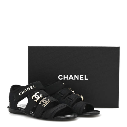 Chanel Fabric Metal CC Logo Flat Sandals 36.5 Black 13 of 13