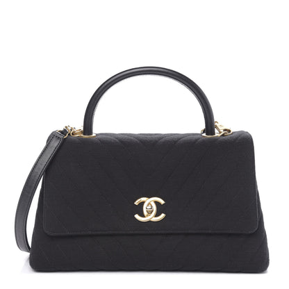 Chanel Jersey Chevron Quilted Small Coco Handle Flap Black 1 of 12