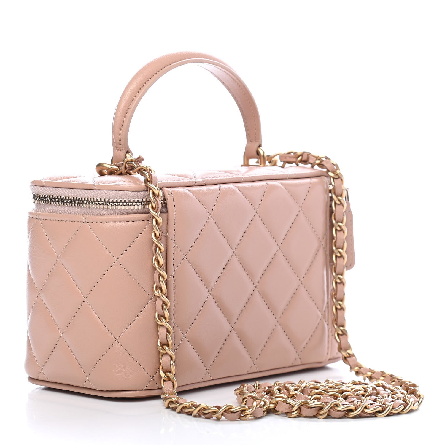 Chanel Lambskin Quilted Small Top Handle Vanity Case With Chain Beige 3 of 9