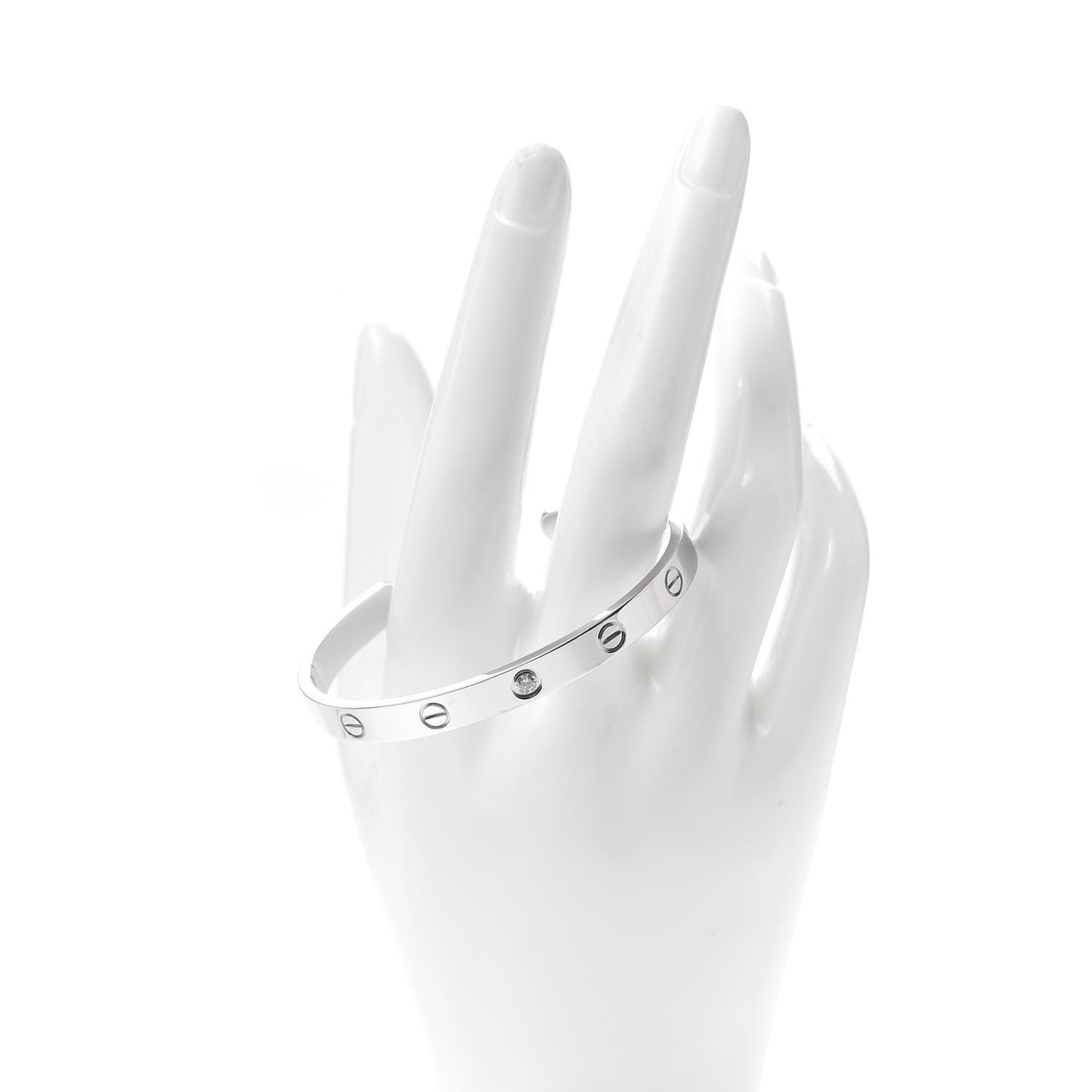 18K White Gold 1 Diamond LOVE Cuff Bracelet 17