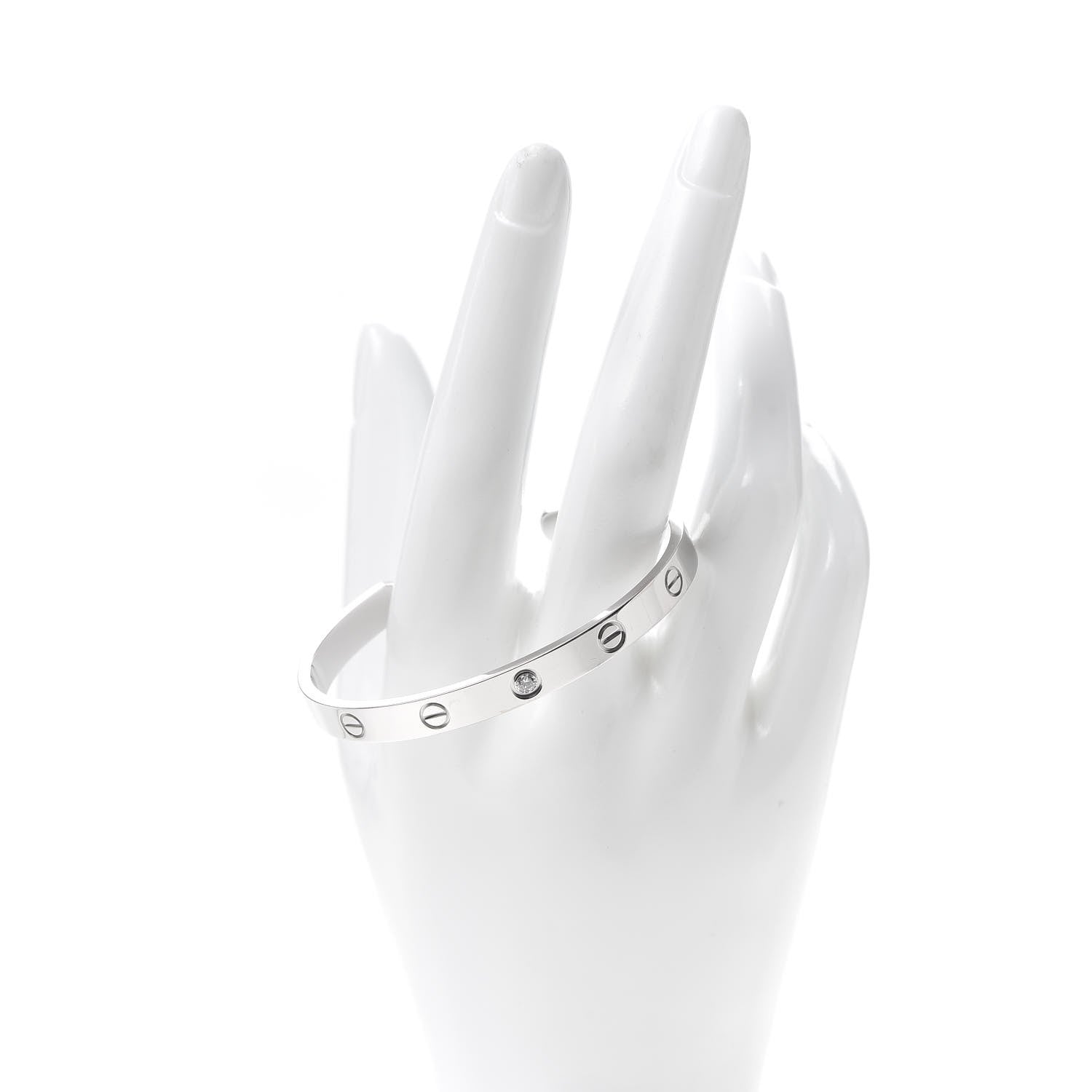 Cartier 18K White Gold 1 Diamond LOVE Cuff Bracelet 17 2 of 4