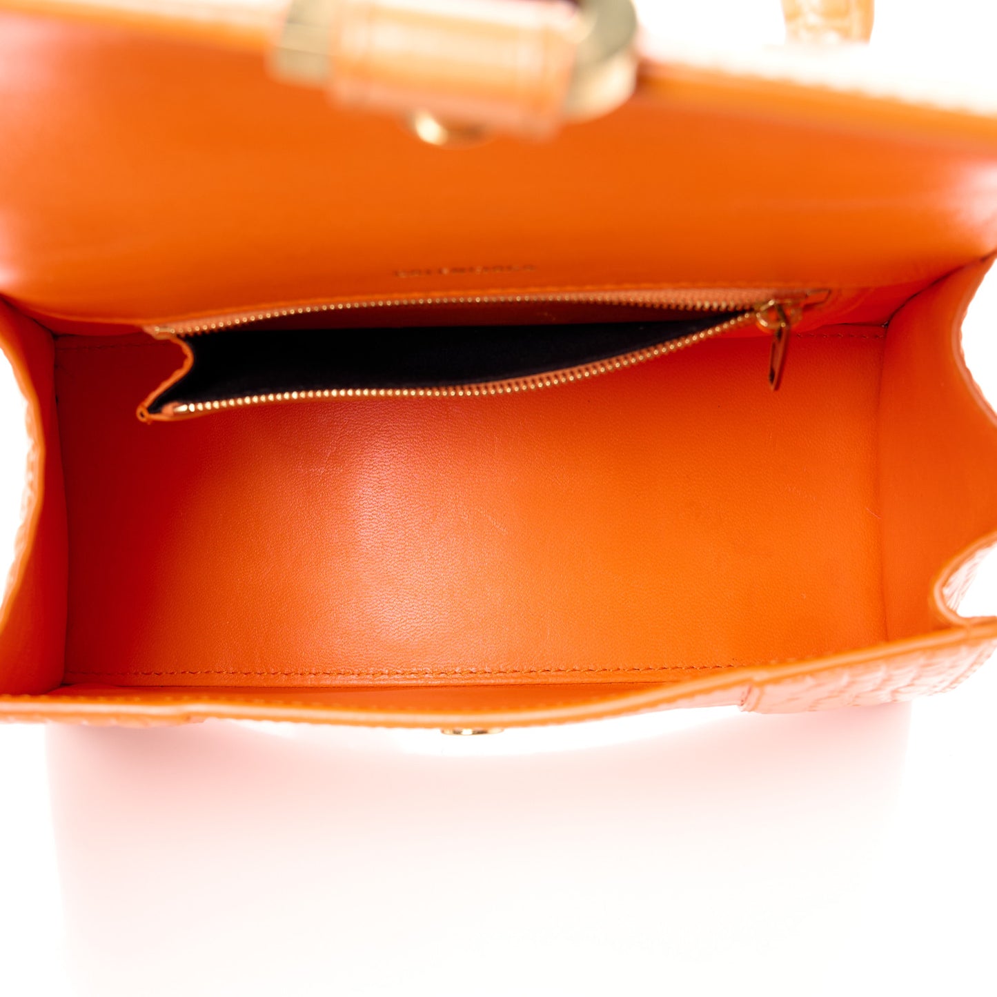 Shiny Calfskin Crocodile Embossed Small Hourglass Top Handle Bag Orange