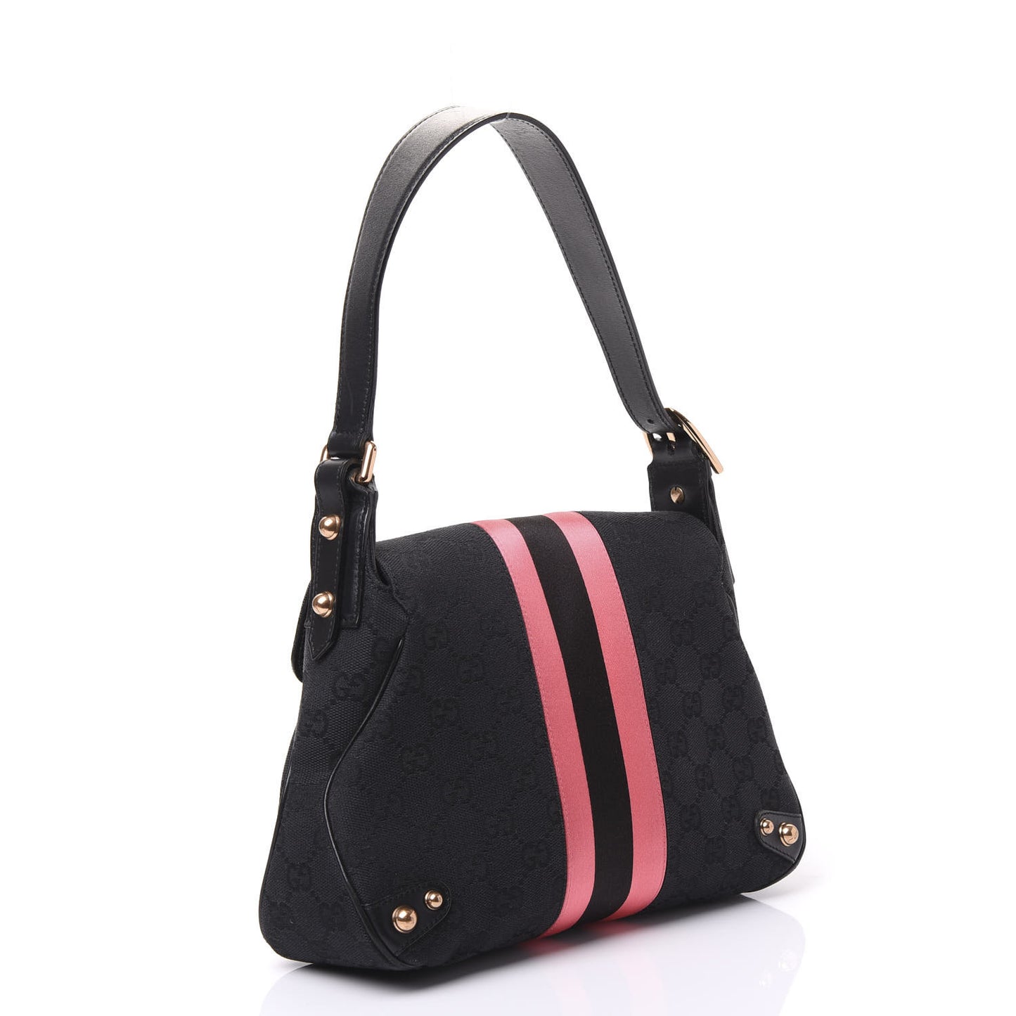 Monogram Horsebit Web Flap Bag Black Pink