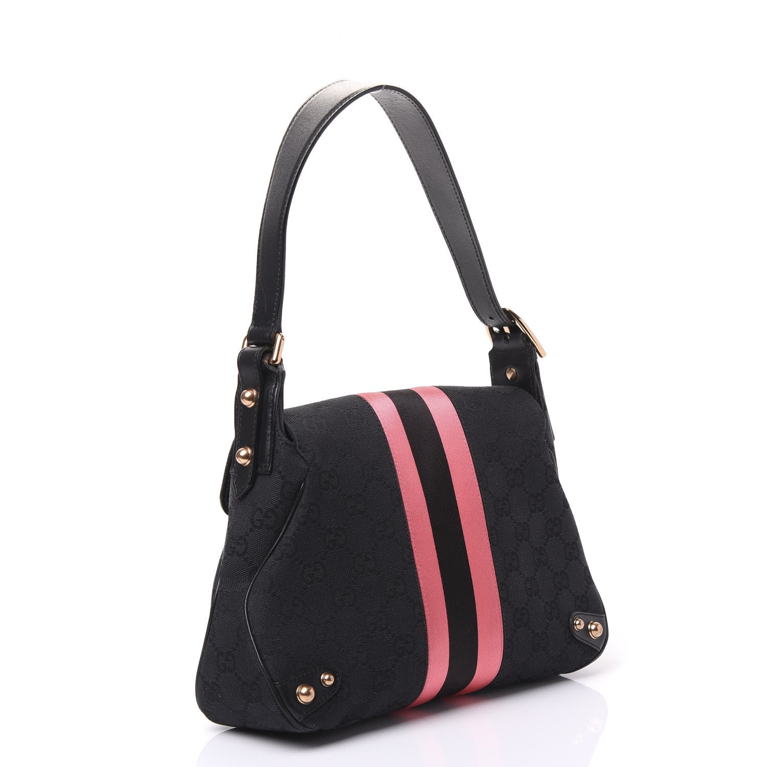 Gucci Monogram Horsebit Web Flap Bag Black Pink 2 of 7