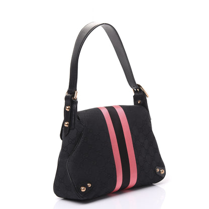 Gucci Monogram Horsebit Web Flap Bag Black Pink 2 of 7